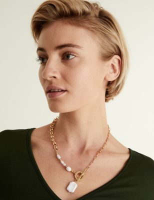 Gold Tone Pearl Effect Chain Necklace
