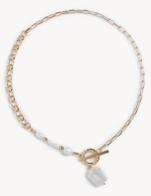 Gold Tone Pearl Effect Chain Necklace