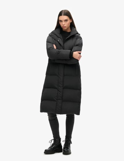 Longline duvet clearance jacket with hood
