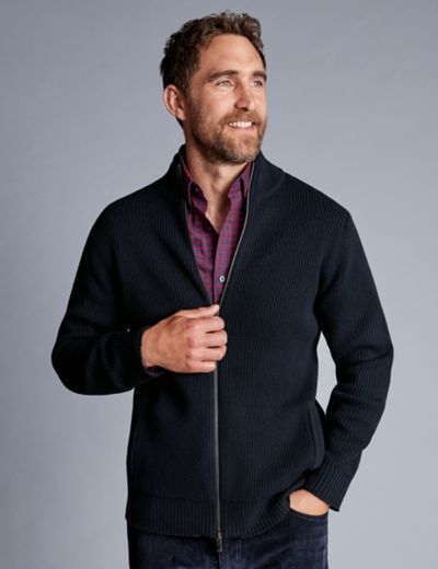 Pure Wool Ribbed Zip Up Cardigan | Charles Tyrwhitt | M&S