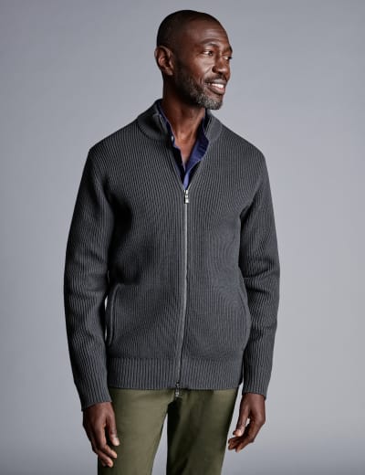 Mens zip up outlet cardigan with pockets