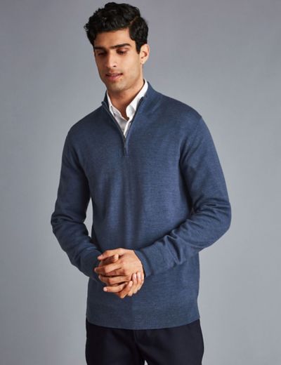 Slim Fit Merino Wool-Blend Half Zip Sweater - Navy - Mens from McCalls of  Lisburn UK