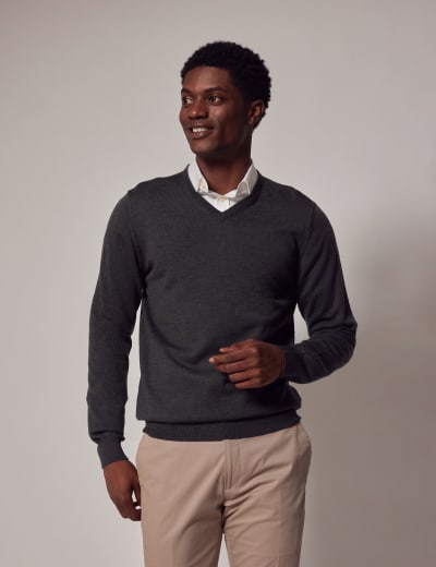 Merino wool v discount neck jumper mens