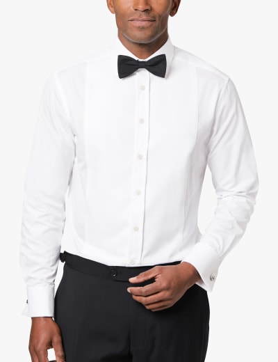 Tailored Fit Double Cuff Dress Shirt with Bow Tie M S Collection