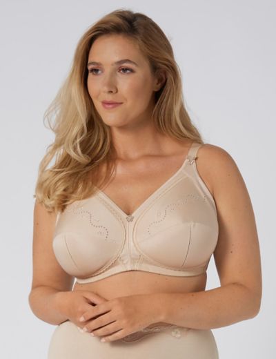 M&S Full Cup Bra Non-Wired Total Support Embroidered Crossover 44A Natural  BNWT