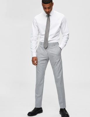 grey suit pants white shirt