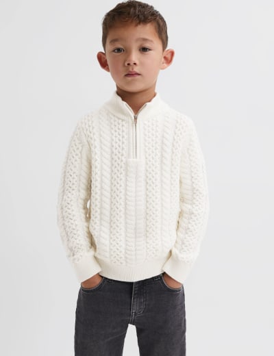 Cable Knit Half Zip Jumper with Wool 3 14 Yrs Reiss M S