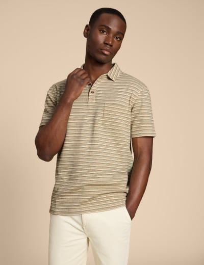 Grey and white outlet striped polo shirt