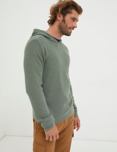 Half Zip Up Hooded Pocketed Pullover in Sage