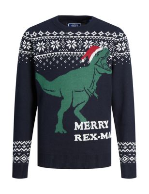 Pure Cotton T-Rex Christmas Sweatshirt (7 - 16 Yrs)
