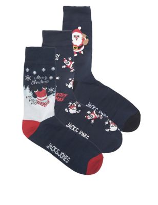 3pk Cotton Rich Santa Socks