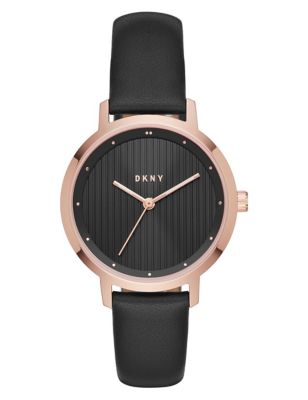 DKNY Modernist Black Leather Analogue Quartz Watch