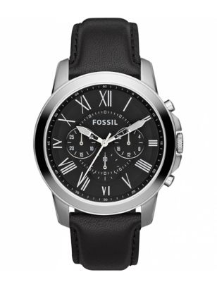 Fossil Grant Black Leather Chronograph Watch