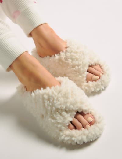 Faux Fur Slippers with Freshfeet M S Collection M S