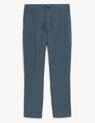 Cotton And Linen Striped Drawstring Trousers
