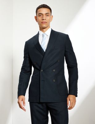 Tailored Fit Silk And Linen Double Breasted Jacket