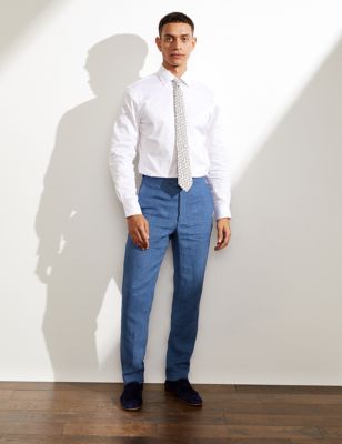 Tailored Fit Pure Linen Chambray Trousers