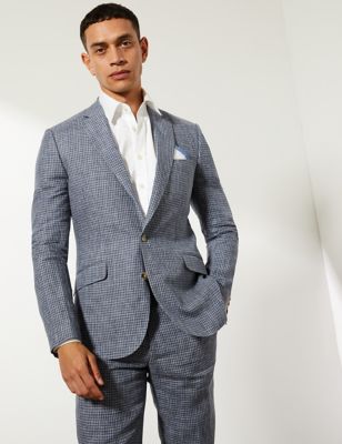 Slim Fit Pure Linen Gingham Check Jacket
