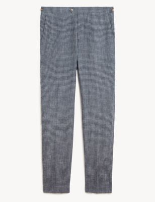 Slim Fit Pure Linen Check Trousers