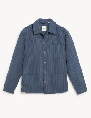 Cotton And Linen Striped Utility Jacket