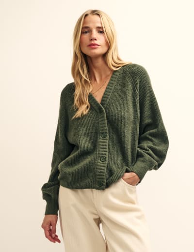 Relaxed Cropped V-Neck Cardigan