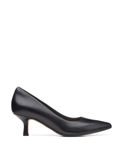 Wide Fit Leather Block Heel Court Shoes M S Collection M S