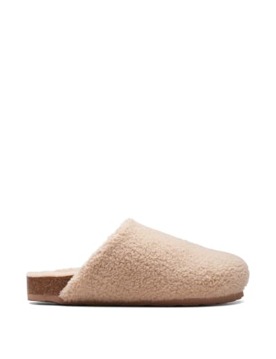 Faux Shearling Buckle Slider Slippers CLARKS M S