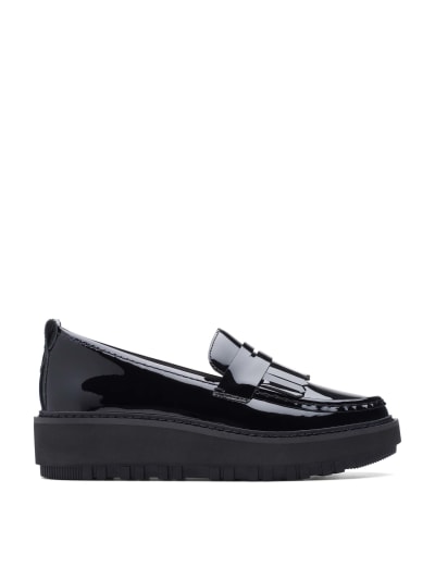 Black patent platform brogues top