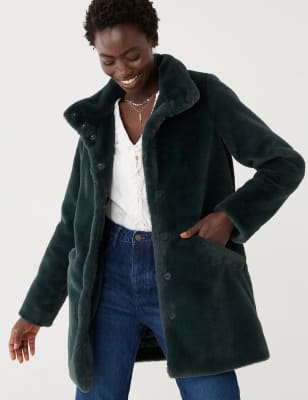 pocket faux fur coat