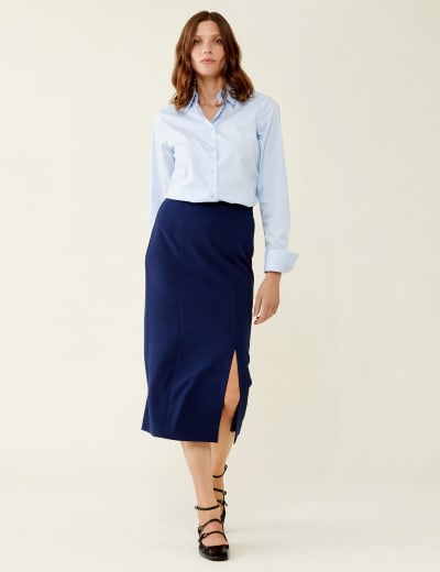 Navy blue wool blend flared midi skirt · Navy Blue · Smart / Skirts