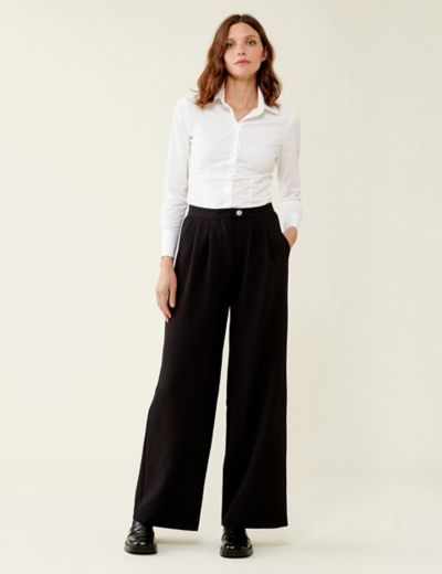 Reiss Francois High-Waisted Wide Leg Trousers in Black