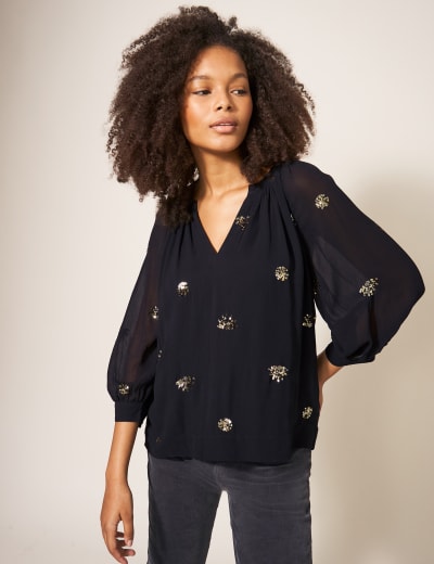 Sequin Embellished V-Neck Top 28 of 32