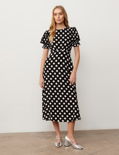 Polka Dot Round Neck Midi Tea Dress Finery London M S