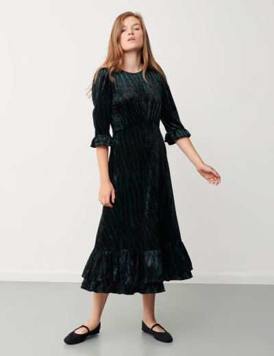 Velvet Animal Print Midi Tiered Dress Finery London M S