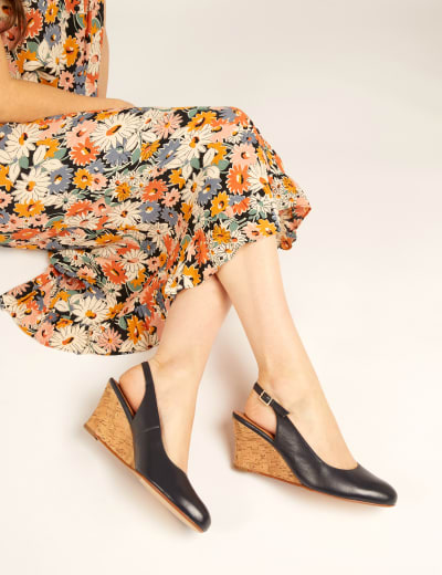 Black wedge slingback shoes sales