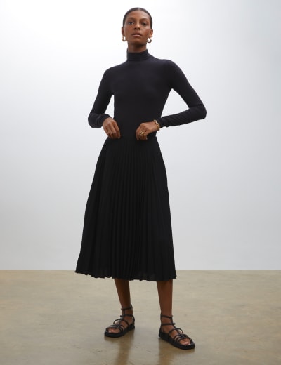 Black pleated midi skirt 30 cheap