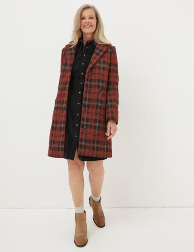 Wool Blend Checked Collared Coat, Seasalt Cornwall