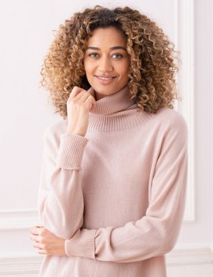 Pure Wool Roll Neck Relaxed Longline Jumper