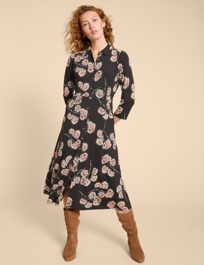 Urban Bliss Black Floral Tiered Midi Smock Dress