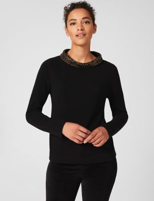 Wool Rich Sequin Roll Neck Jumper with Cashmere