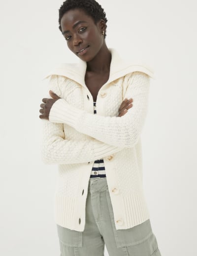 Knitted Ribbed Crew Neck Cardigan M S Collection M S