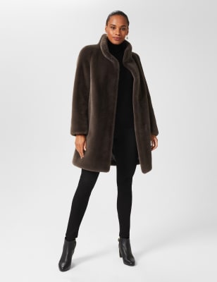 full length faux fur coat with hood