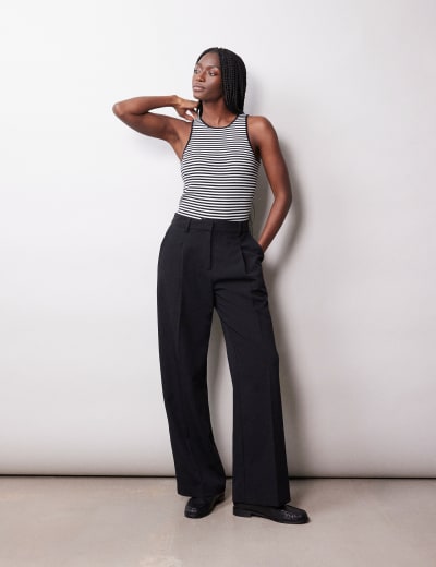 Striped linen wide leg pants deals