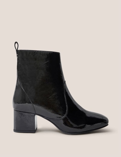 Leather Block Heel Square Toe Ankle Boots M S Collection M S