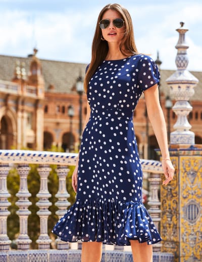 Light blue and white polka dot dress hotsell