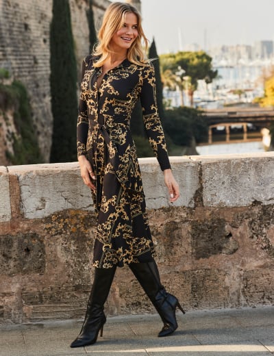 Chain Print Belted Midi Shirt Dress SOSANDAR M S