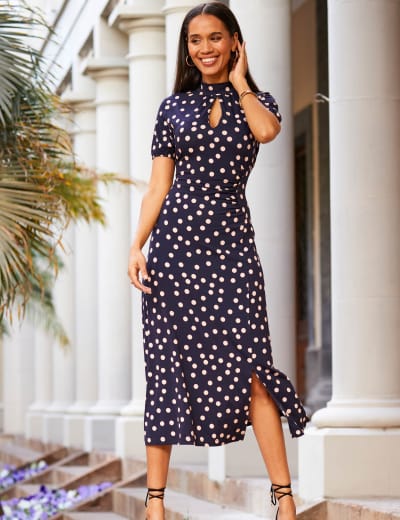 Polka Dot Collared Midi Waisted Dress Finery London M S