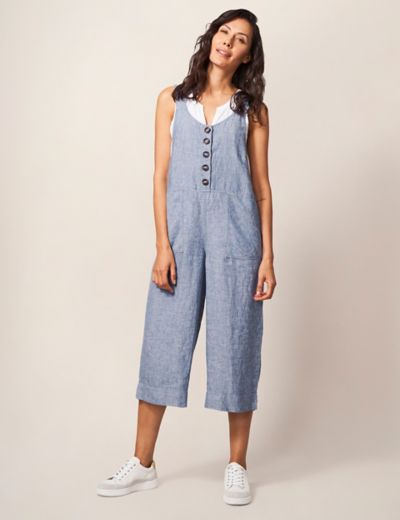 Water Meadow Wide Leg Dungarees - Linen and Cotton Blend - Seasalt