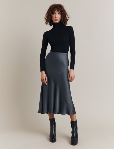 Satin Midi Slip Skirt Ghost M S