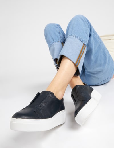 Ladies leather slip on trainers sales